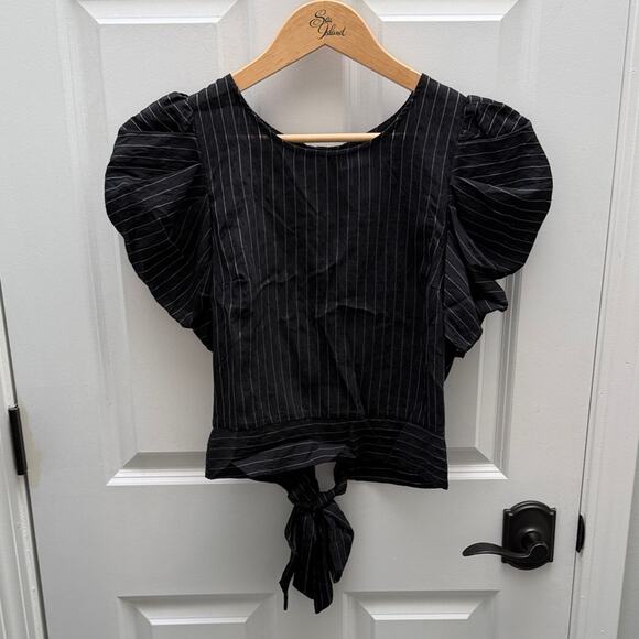 Milk & Honey Tops - MILK & HONEY Elegant Black Pinstripe Short Sleeve Women's Top Size S